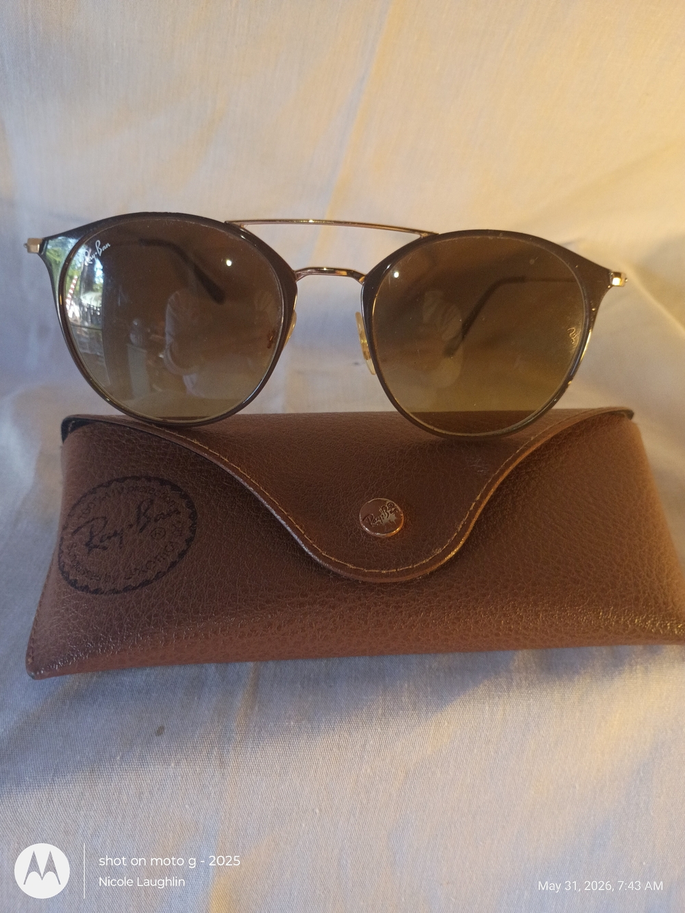 Ray-Ban Women's Round Double Bridge Sunglasses - Brown/Gold